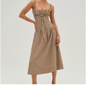 For Love & Lemons Gingerbread Gingham Midi Dress